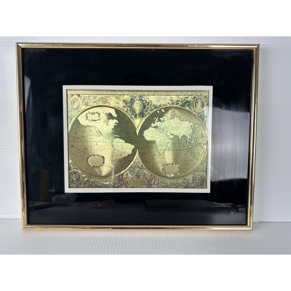 Vintage Gold Foil Blaeu Framed Wall Map Of The World Nova Totivs Orbis Tabvla